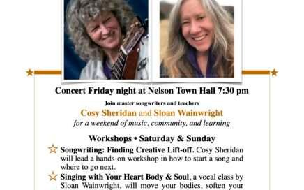 Flyer for the Cosy, Sloan, Glen and Charlie concert and workshops